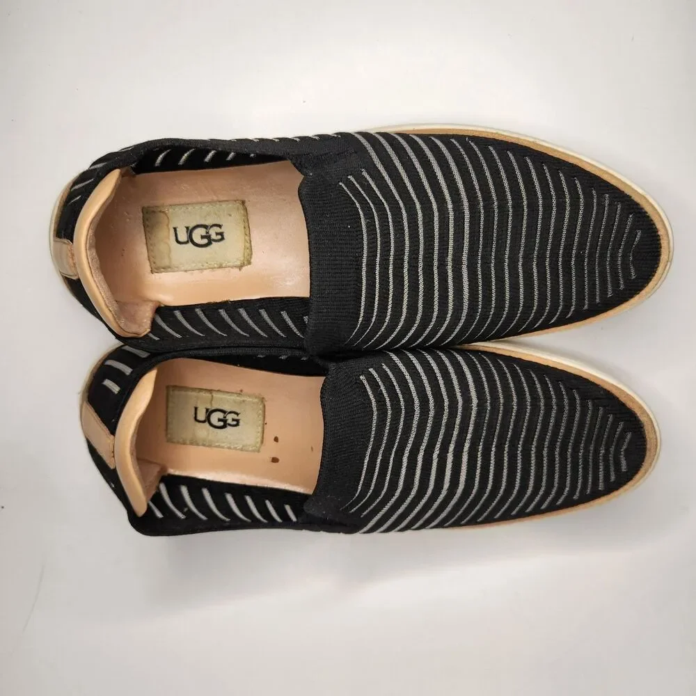 UGG Sammy Breeze Slip‎ On Sneaker Womens 7.5 Black Sheer Striped Stretchy